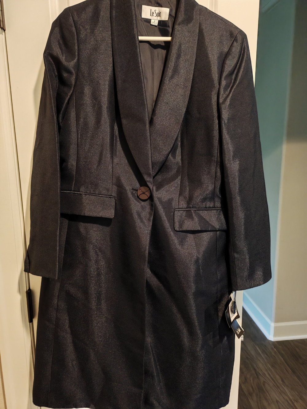 Le Suit Shimmery  Navy Longline Single-Button Blazer and matching dress